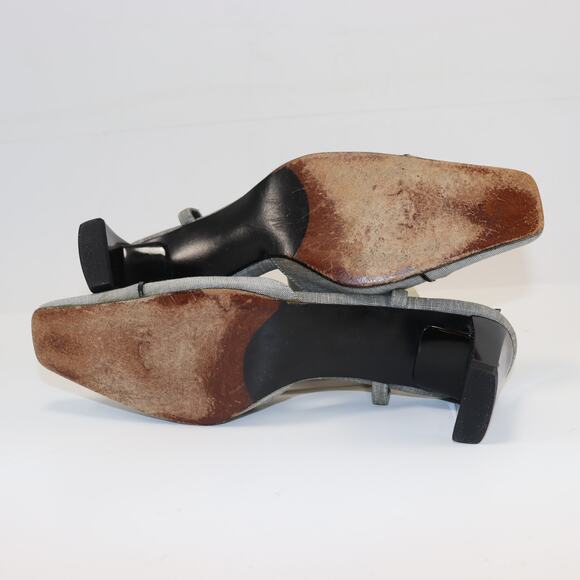 Vintage Stuart Weitzman Slingback Block Heel Pumps Gray Fabric Size 8 - Picture 5 of 7